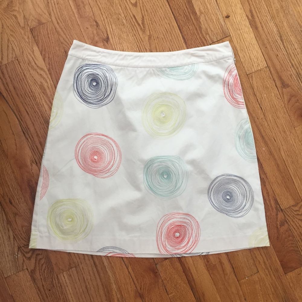 Boden Cream Circle Embroidered Cotton Pencil Skirt